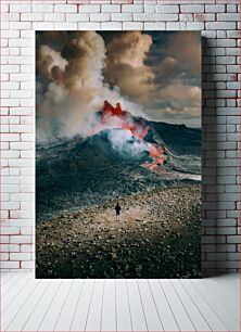 Πίνακας, Man Observing Erupting Volcano Άνθρωπος που παρατηρεί έκρηξη ηφαιστείου