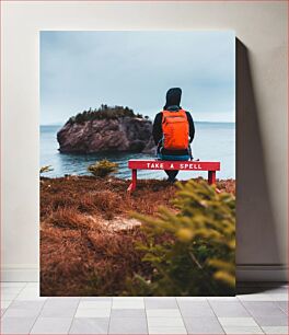 Πίνακας, Man Sitting on Bench by the Sea Άνδρας που κάθεται στο παγκάκι δίπλα στη θάλασσα