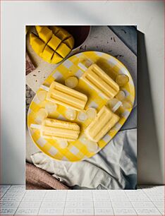 Πίνακας, Mango Popsicles on Checked Plate Popsicles Mango σε καρό πιάτο