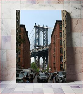 Πίνακας, Manhattan Bridge with Street View Γέφυρα Μανχάταν με θέα στο δρόμο