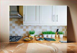 Πίνακας, Modern Kitchen with Plants Μοντέρνα Κουζίνα με Φυτά