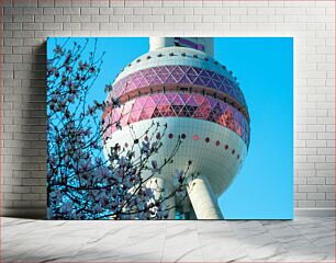 Πίνακας, Modern Tower with Blossoming Flowers Μοντέρνος Πύργος με Ανθισμένα Λουλούδια