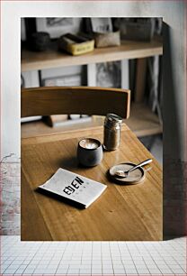 Πίνακας, Morning Coffee on Wooden Table Πρωινός καφές σε ξύλινο τραπέζι