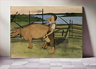 Πίνακας, Morning milking, 1895, by Hugo Simberg