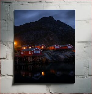 Πίνακας, Mountain Cabins at Night Καμπίνες βουνού τη νύχτα