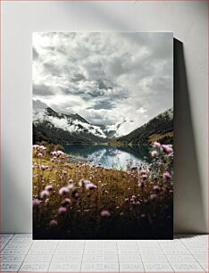 Πίνακας, Mountain Landscape with Lake and Flowers Ορεινό τοπίο με λίμνη και λουλούδια