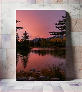 Πίνακας, Mountain Sunset over River Βουνό ηλιοβασίλεμα πάνω από τον ποταμό