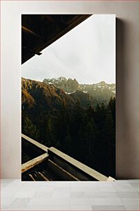 Πίνακας, Mountain View from Wooden Structure Θέα βουνού από ξύλινη κατασκευή