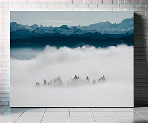 Πίνακας, Mountain View with Trees in the Fog Θέα στο βουνό με τα δέντρα στην ομίχλη