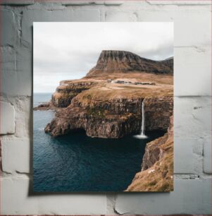 Πίνακας, Mountainous Coastal View with Waterfall Ορεινή παράκτια θέα με καταρράκτη