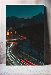 Πίνακας, Night Mountain Road with Light Trails Νυχτερινός ορεινός δρόμος με ελαφριά μονοπάτια