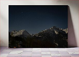 Πίνακας, Night Sky Over Snow-Covered Mountains Νυχτερινός ουρανός πάνω από χιονισμένα βουνά