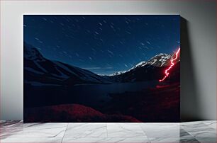 Πίνακας, Nighttime Mountain Landscape with Star Trails Νυχτερινό ορεινό τοπίο με αστρικά μονοπάτια