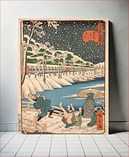 Πίνακας, No. 14, Akabane Bridge at Shiba in Snow by Utagawa Hirokage