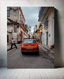 Πίνακας, Orange Car on a Vintage Street Πορτοκαλί αυτοκίνητο σε μια vintage οδό