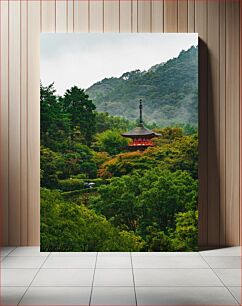 Πίνακας, Pagoda in a forested mountain landscape Παγόδα σε δασωμένο ορεινό τοπίο