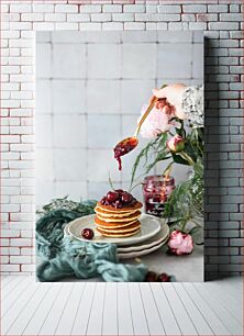 Πίνακας, Pancake with Cherry Jam Τηγανίτα με μαρμελάδα κεράσι