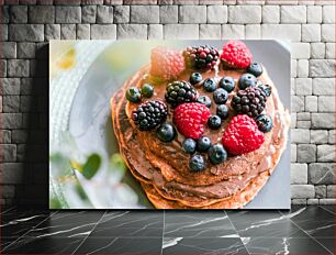 Πίνακας, Pancakes with Berries and Chocolate Τηγανίτες με μούρα και σοκολάτα