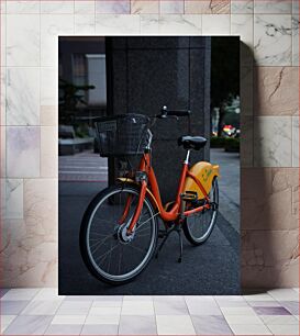 Πίνακας, Parked Orange Bike Παρκαρισμένο Πορτοκαλί Ποδήλατο