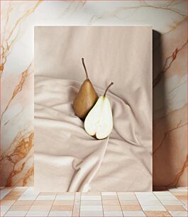 Πίνακας, Pears on Beige Fabric Αχλάδια σε μπεζ ύφασμα