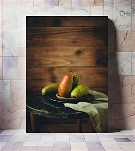 Πίνακας, Pears on Rustic Table Αχλάδια σε Ρουστίκ Τραπέζι