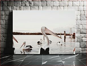 Πίνακας, Pelicans by the Water Πελεκάνοι δίπλα στο νερό