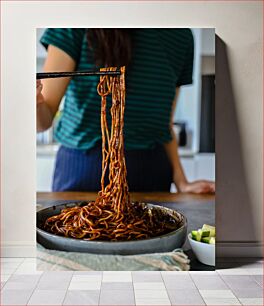 Πίνακας, Person Enjoying a Bowl of Noodles Άτομο που απολαμβάνει ένα μπολ με ζυμαρικά