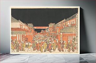 Πίνακας, Perspective Print (Uki-e) of the Theaters in Sakaichō and Fukiyachō on Opening Night by Utagawa Toyoharu