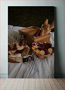 Πίνακας, Picnic Spread with Bread and Fruits Πικ-νικ Αλείφετε με ψωμί και φρούτα