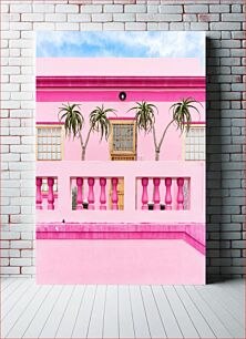 Πίνακας, Pink House with Plants Ροζ Σπίτι με Φυτά