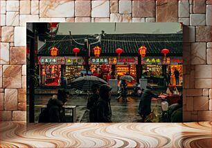 Πίνακας, Rainy Day in a Busy Market Βροχερή μέρα σε μια πολυσύχναστη αγορά