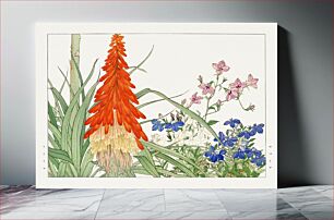 Πίνακας, Red hot pokers & lobelia woodblock painting