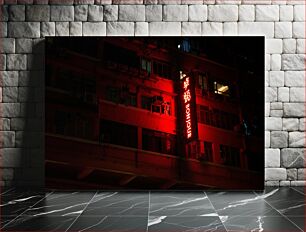 Πίνακας, Red Neon Sign on Building at Night Κόκκινη πινακίδα νέον στο κτίριο τη νύχτα