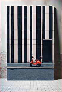 Πίνακας, Red Scooter Against Modern Building Κόκκινο σκούτερ ενάντια στο σύγχρονο κτίριο