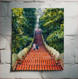 Πίνακας, Red Staircase in Greenery Κόκκινη Σκάλα στο Πράσινο