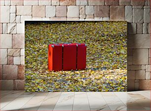 Πίνακας, Red Suitcase on Fallen Leaves Κόκκινη βαλίτσα σε πεσμένα φύλλα