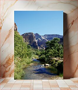 Πίνακας, River and Mountain Landscape Ποτάμι και ορεινό τοπίο