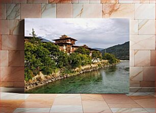 Πίνακας, Riverside Temple with Scenic Background Παραποτάμιος ναός με γραφικό φόντο