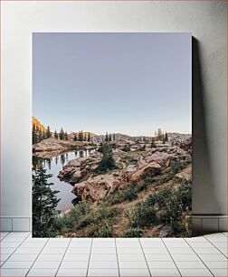 Πίνακας, Rocky Mountain Landscape with Lake Βραχώδες Ορεινό Τοπίο με Λίμνη