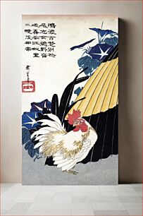 Πίνακας, Rooster and umbrella (1830) vintage Japanese woodblock print by Utagawa Hiroshige