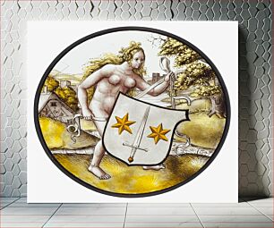 Πίνακας, Roundel with Nude Woman Supporting a Heraldic Shield, style of Jan Gossart (called Mabuse)