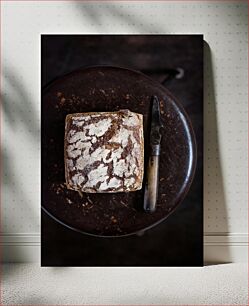 Πίνακας, Rustic Bread with Knife on Dark Surface Χωριάτικο ψωμί με μαχαίρι σε σκοτεινή επιφάνεια