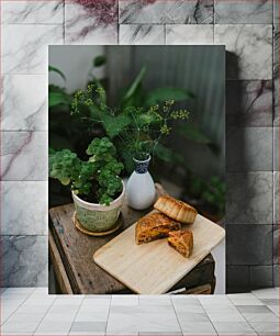 Πίνακας, Rustic Table with Plants and Pastries Ρουστίκ τραπέζι με φυτά και αρτοσκευάσματα