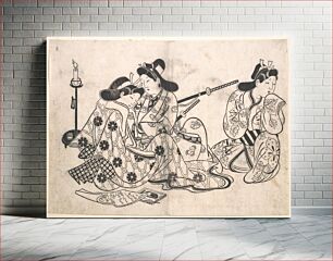 Πίνακας, Samurai and Courtesan Seated; A Servant Beside Them