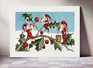 Πίνακας, Santa elves painting berries on holly leaves from The Miriam and Ira D. Wallach Division Of Art, Prints and Photographs: Picture Collection published by L. Prang