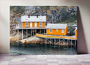 Πίνακας, Seaside Houses on Rock Cliff Παραθαλάσσια σπίτια στον βράχο βράχου