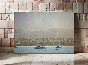 Πίνακας, Seaside View with Boats and Palms Θέα στη θάλασσα με βάρκες και φοίνικες