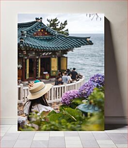 Πίνακας, Serene Coastal Temple Visit Γαλήνια Επίσκεψη Παράκτιου Ναού