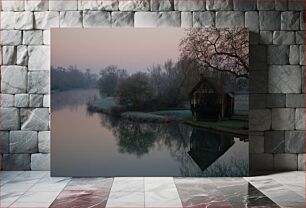 Πίνακας, Serene Lakeside at Dusk Γαλήνια δίπλα στη λίμνη στο σούρουπο