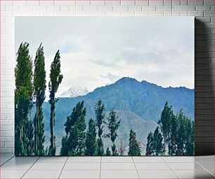 Πίνακας, Serene Mountain View with Trees Γαλήνια θέα στο βουνό με δέντρα